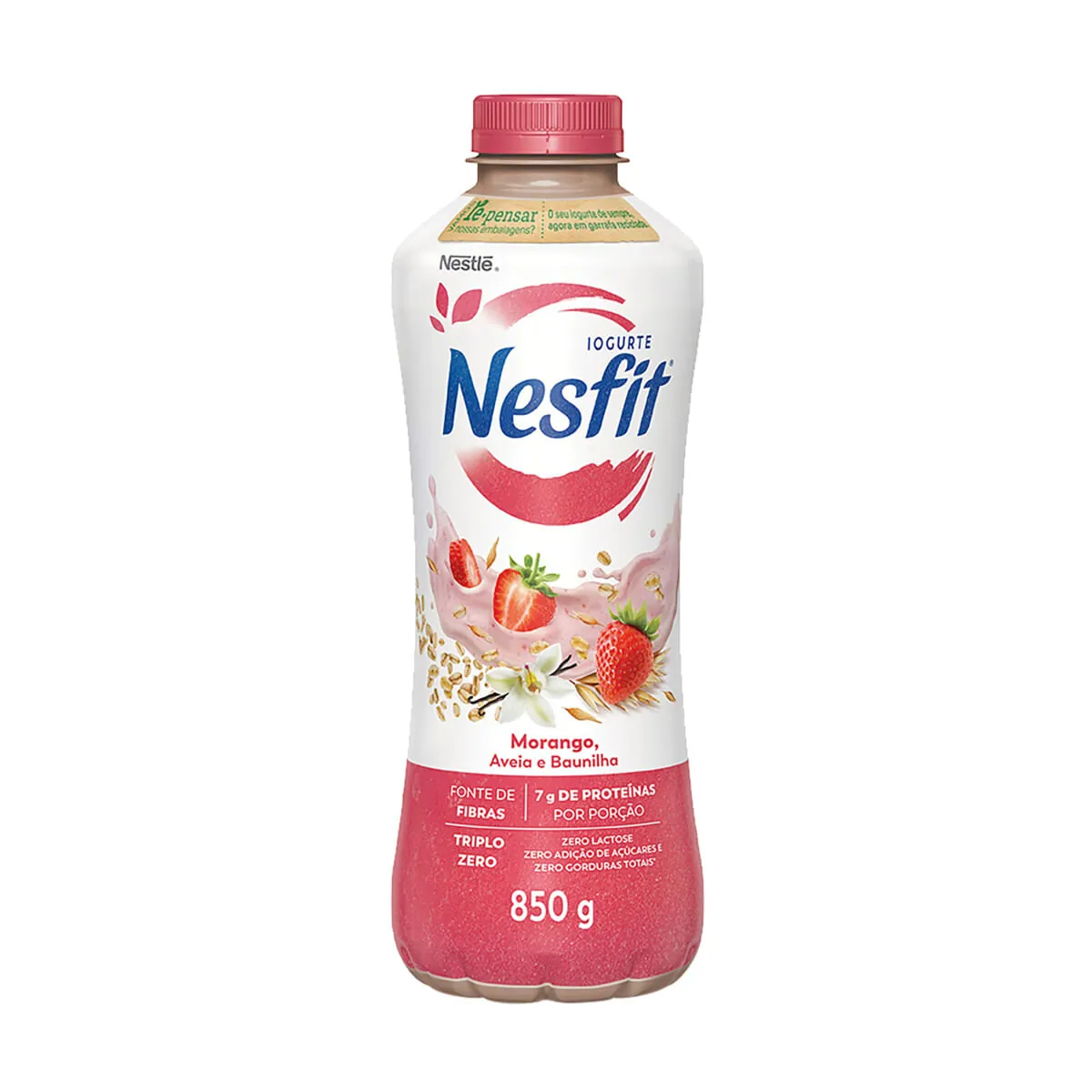 Iogurte Desnatado sem Lactose Nesfit Morango, Aveia e Baunilha 850g