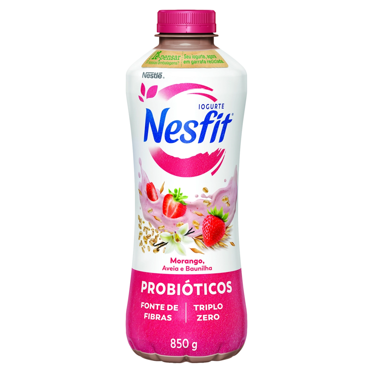 Iogurte Desnatado Morango, Aveia E Baunilha Zero Lactose Nesfit Garrafa 850g