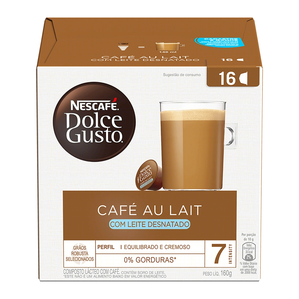 Café Au Lait Em Cápsula Desnatado Nescafé Dolce Gusto Caixa 160g 16 Unidades