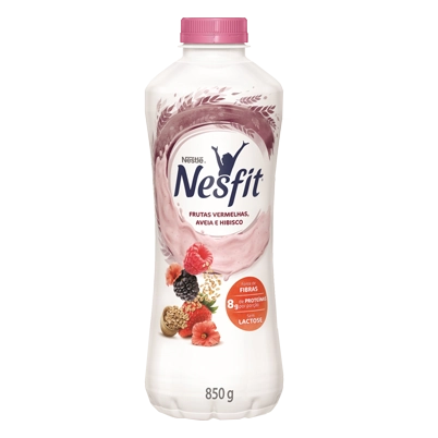 Iogurte Desnatado Frutas Vermelhas, Aveia E Hibisco Zero Lactose Nesfit Garrafa 850g