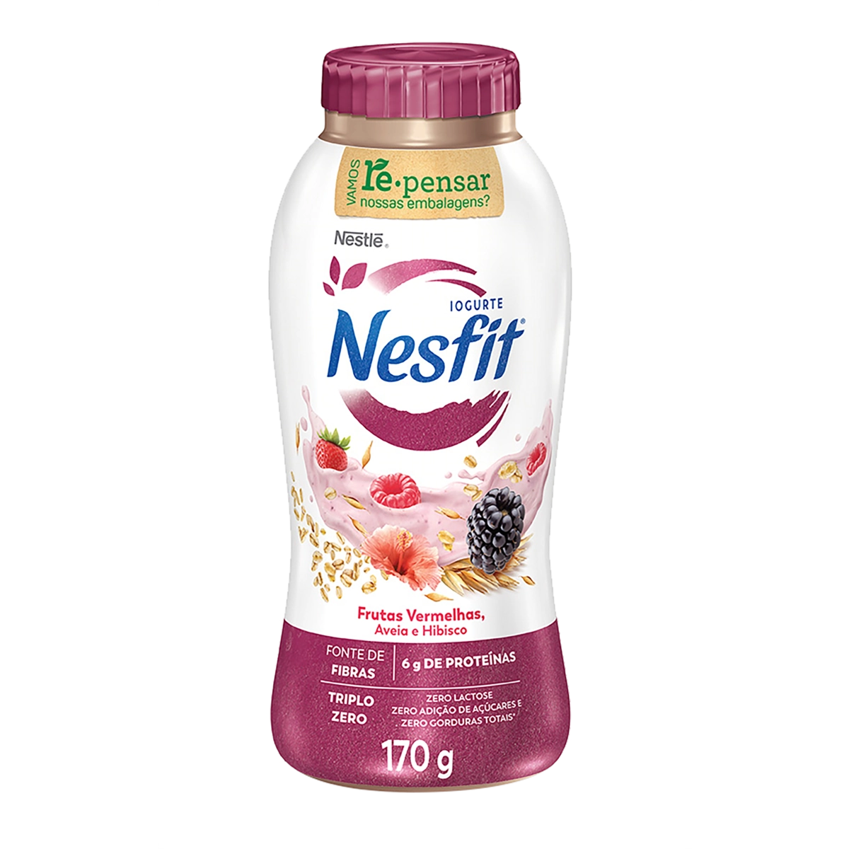 Iogurte Desnatado Frutas Vermelhas, Aveia E Hibisco Zero Lactose Nesfit Frasco 170g