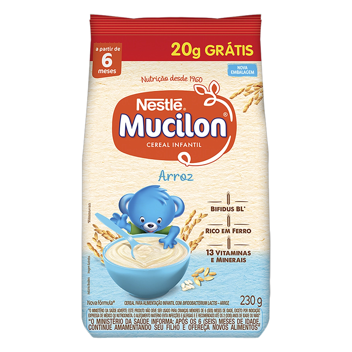 Cereal Infantil Arroz Mucilon Pacote 230g Grátis 20g