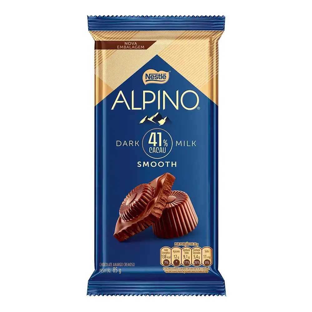 Chocolate Amargo Dark Milk 41% Cacau Smooth Alpino Pacote 85g