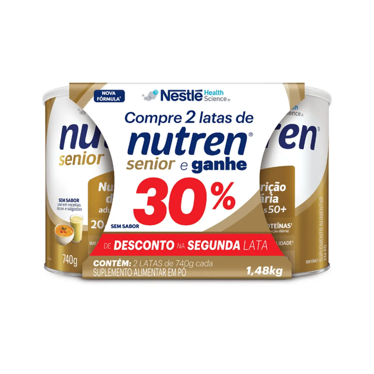 Pack Composto Lácteo Sem Sabor Nutren Senior Lata 740g 2 Unidades Grátis 30 De Desconto Na Segunda L