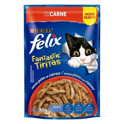 Alimento Para Gatos Adultos Carne Purina Felix Fantastic Tiritas Sachê 85g