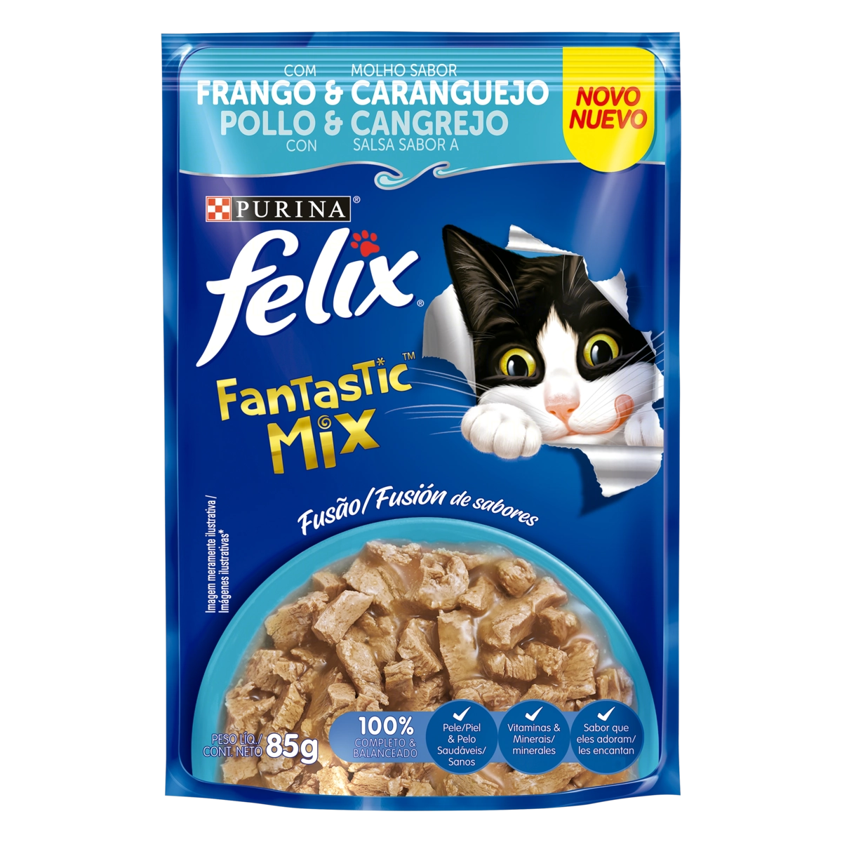 Alimento Para Gatos Adultos Frango E Caranguejo Purina Felix Fantastic Mix Sachê 85g