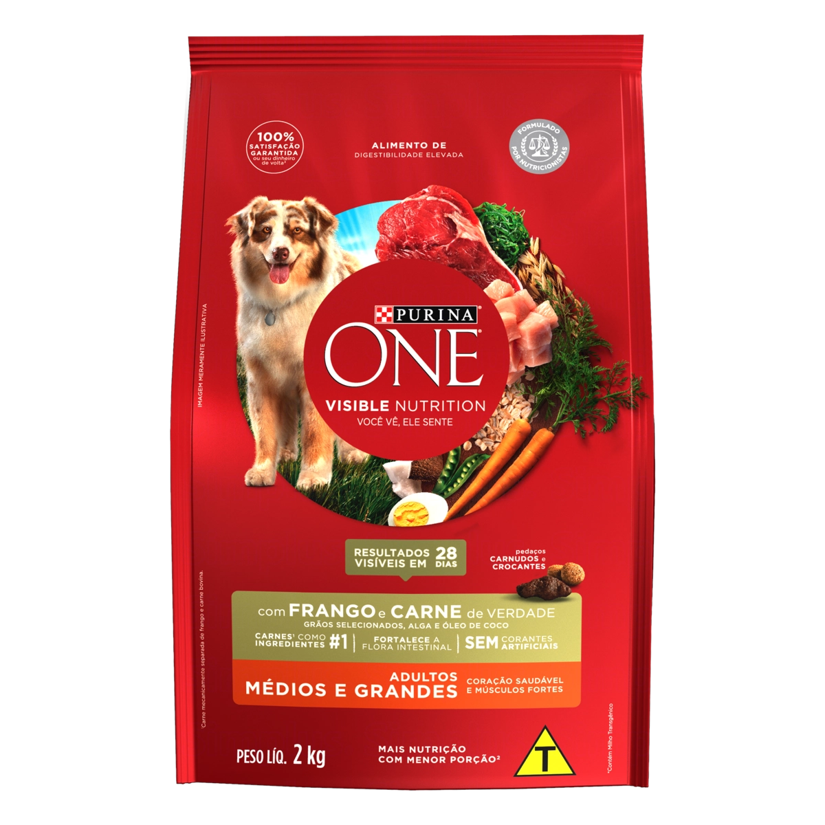 Alimento Para Cães Adultos Raças Médias E Grandes Frango E Carne Purina One Visible Nutrition Pacote