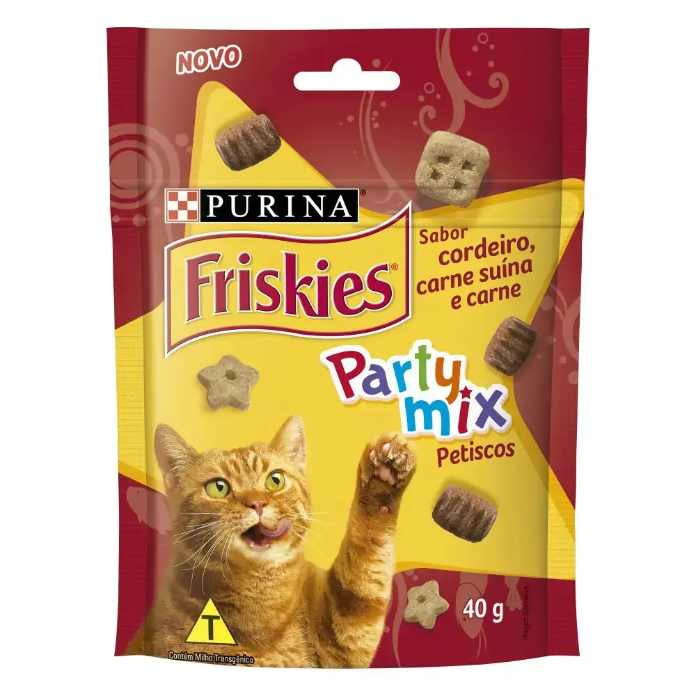 Petisco Para Gatos Adultos Cordeiro, Carne Suína E Carne Purina Friskies Party Mix Sachê 40g