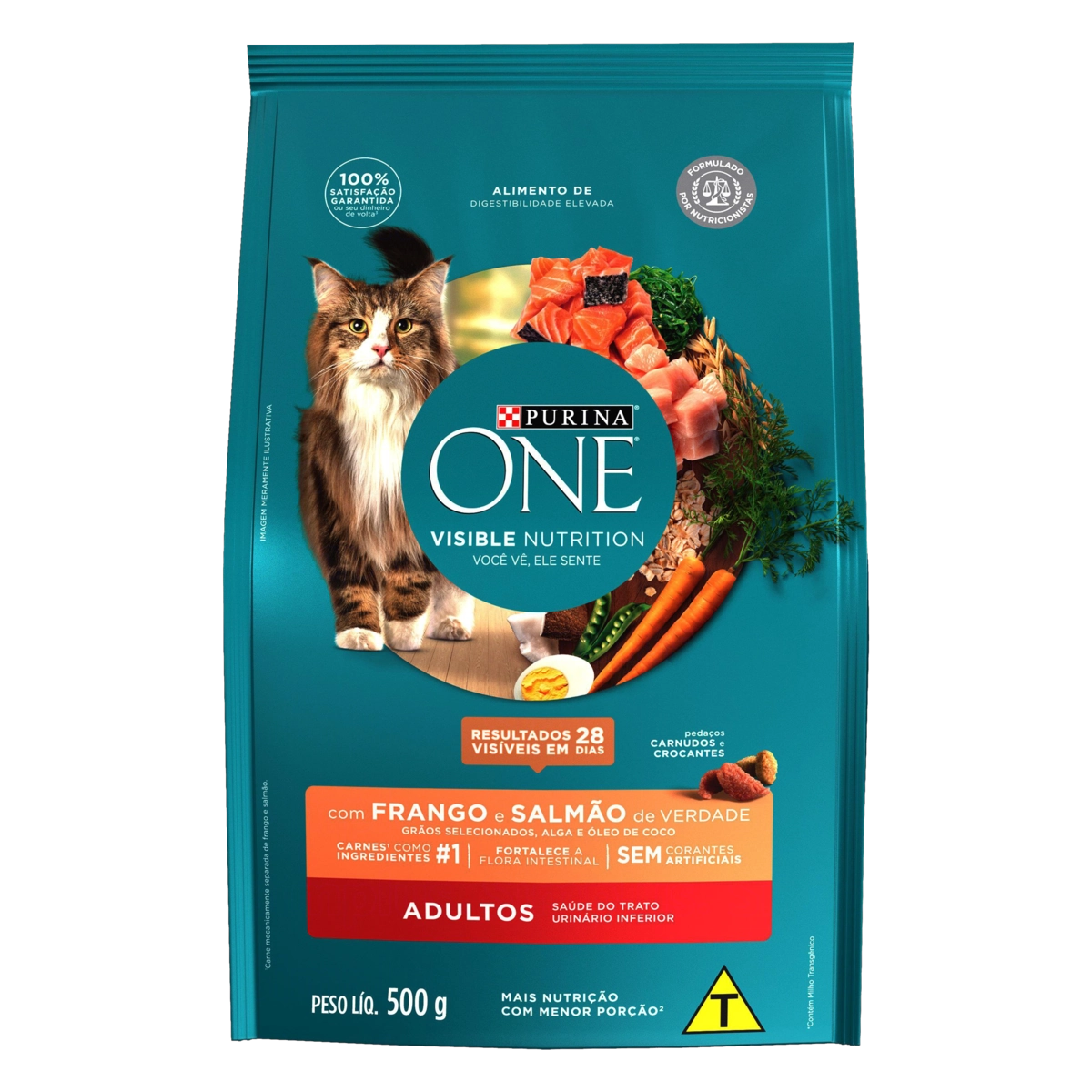NESTLÉ® PURINA® ONE® Ração Seca para gatos adultos todas as raças Frango e Salmão 500g