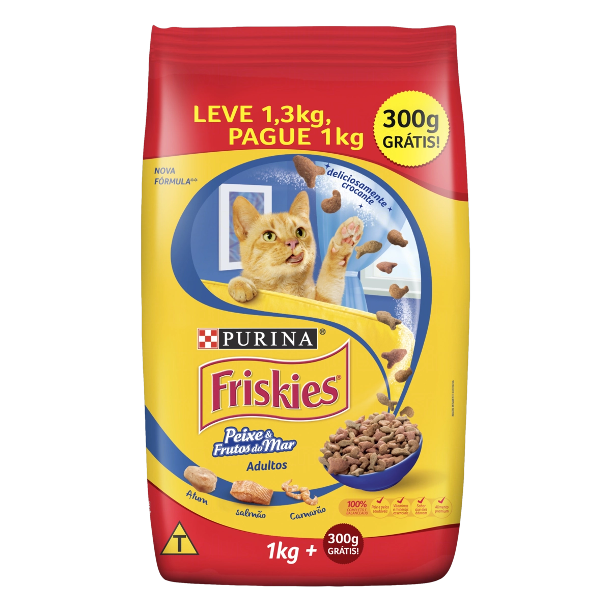 Alimento Para Gatos Adultos Peixe Frutos Do Mar Purina Friskies Pacote Leve 1,3kg Pague 1kg