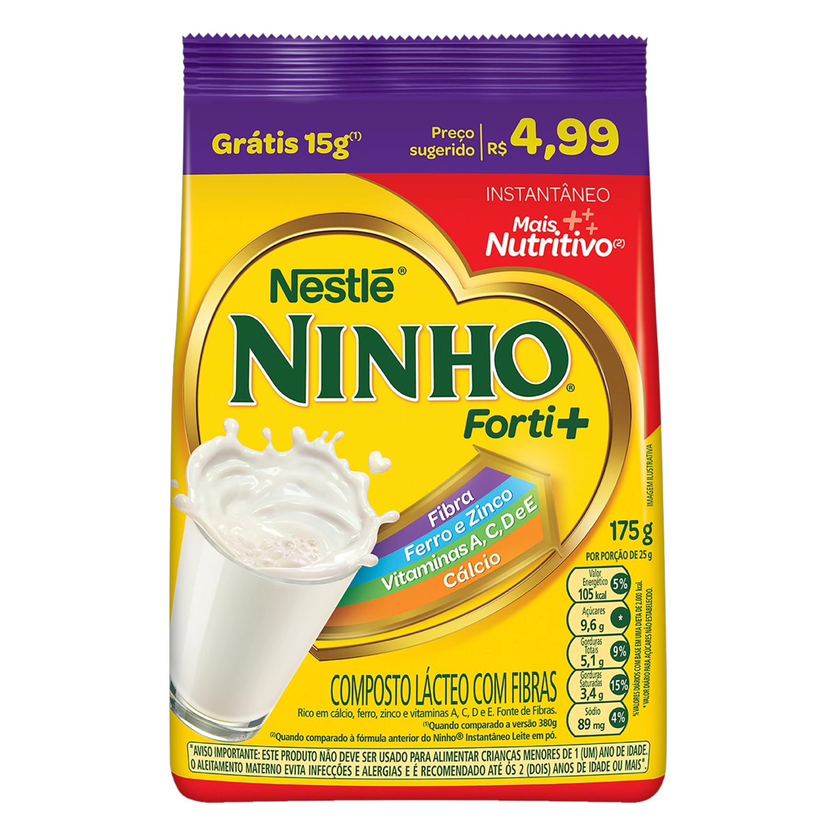 Composto Lácteo Ninho Forti Pacote 175g Grátis 15g