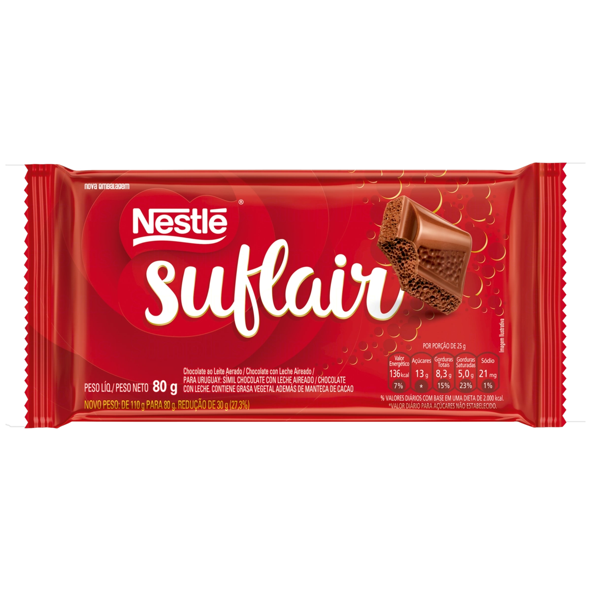 Chocolate Ao Leite Aerado Suflair Pacote 80g