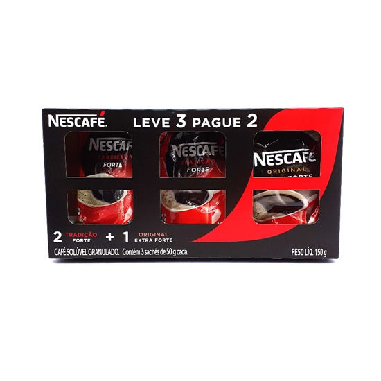 Kit 2 Cafés Solúveis Granulado Forte Tradição 1 Extraforte Original Nescafé 50g Cada Leve 3 Pague 2