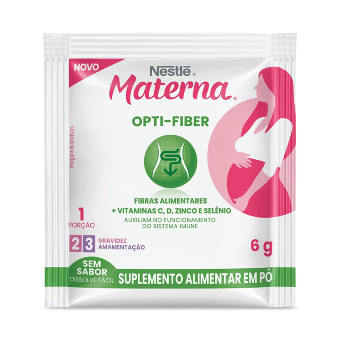 Opti Fiber Pó Sem Sabor Materna Caixa 60g 10 Unidades