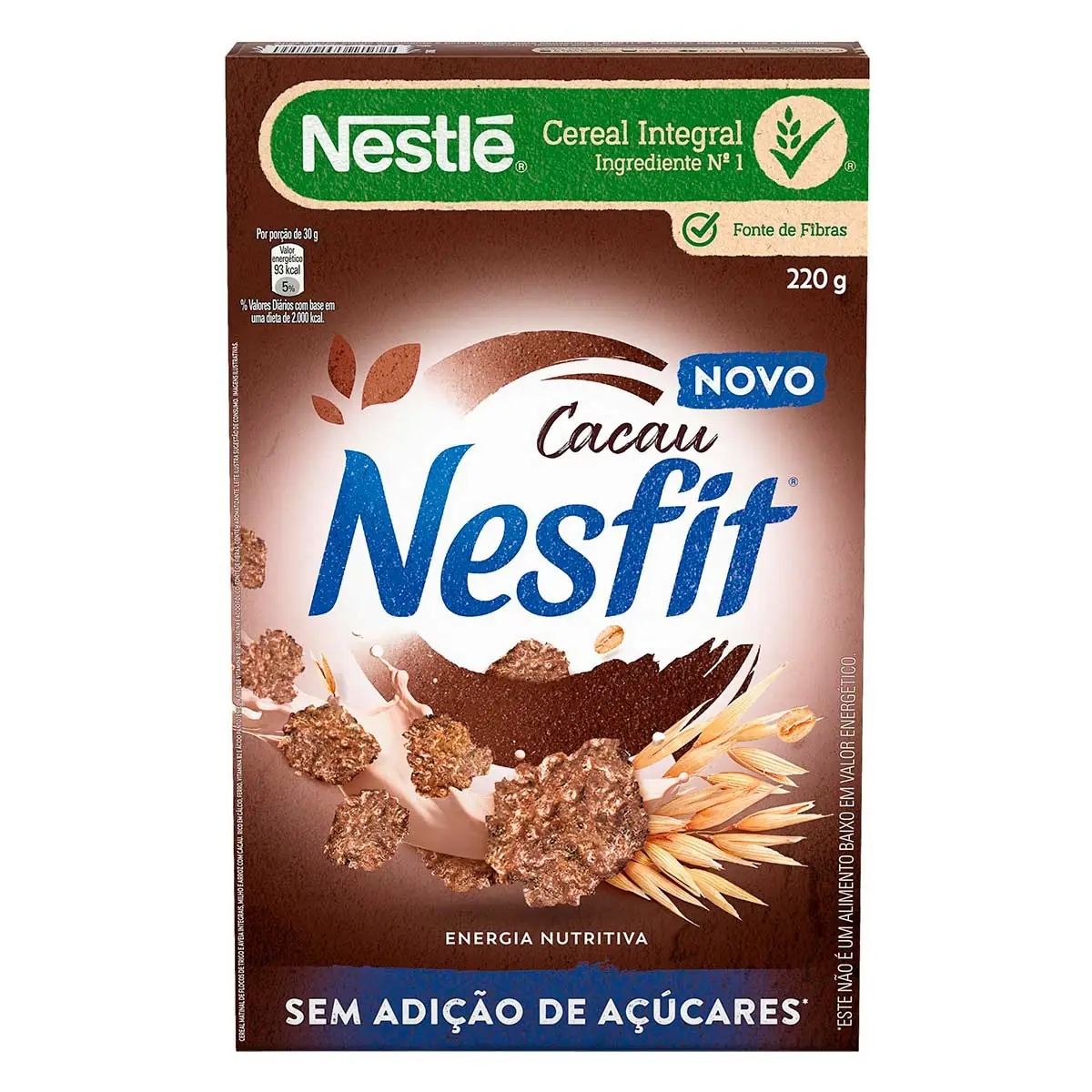 Cereal Matinal de Flocos de Trigo e Aveia Integral, Milho e Arroz com Cacau sem Açúcar Nesfit 220g