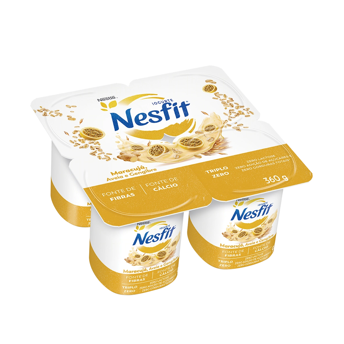 Iogurte Maracujá, Aveia e Gengibre Zero Lactose Nesfit Bandeja 360g 4 Unidades
