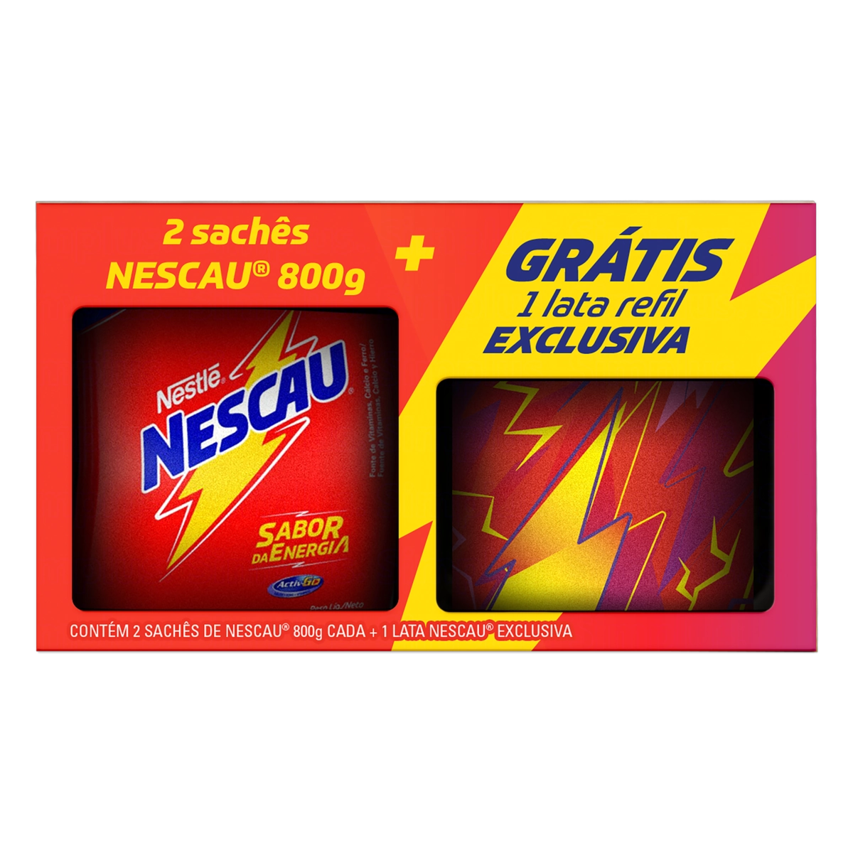 Kit 2 Achocolatados Em Pó Nescau 800g Cada Grátis Lata Refil Exclusiva