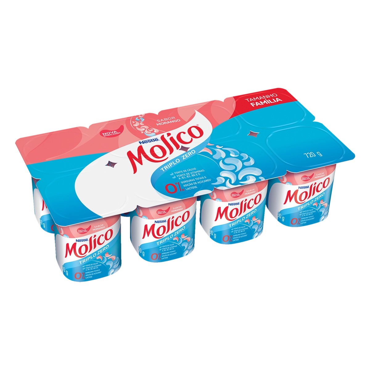 Iogurte Morango Zero Lactose Molico Bandeja 720g 8 Unidades Tamanho Família