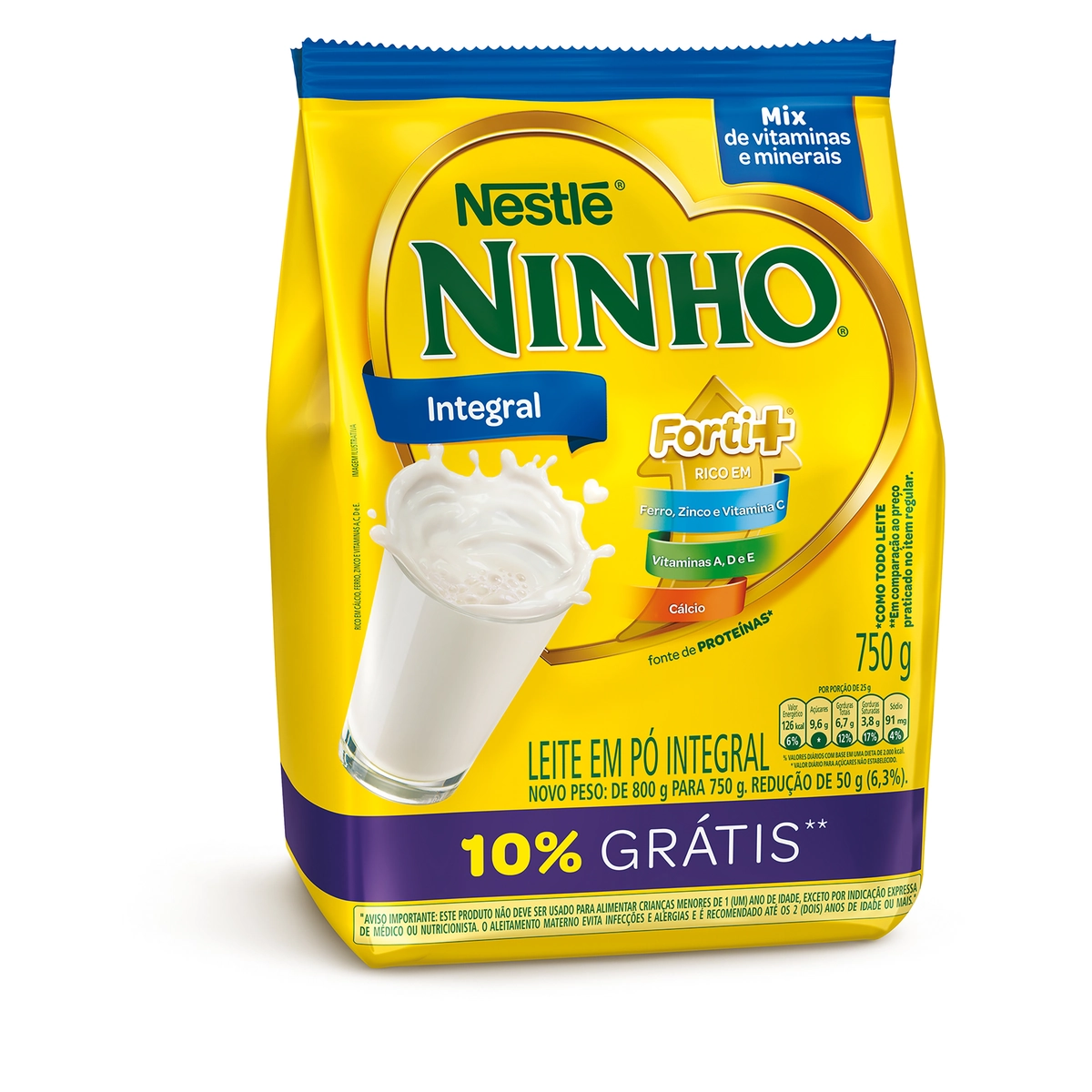 Leite Pó Integral Ninho Forti Pacote 750g Grátis 10