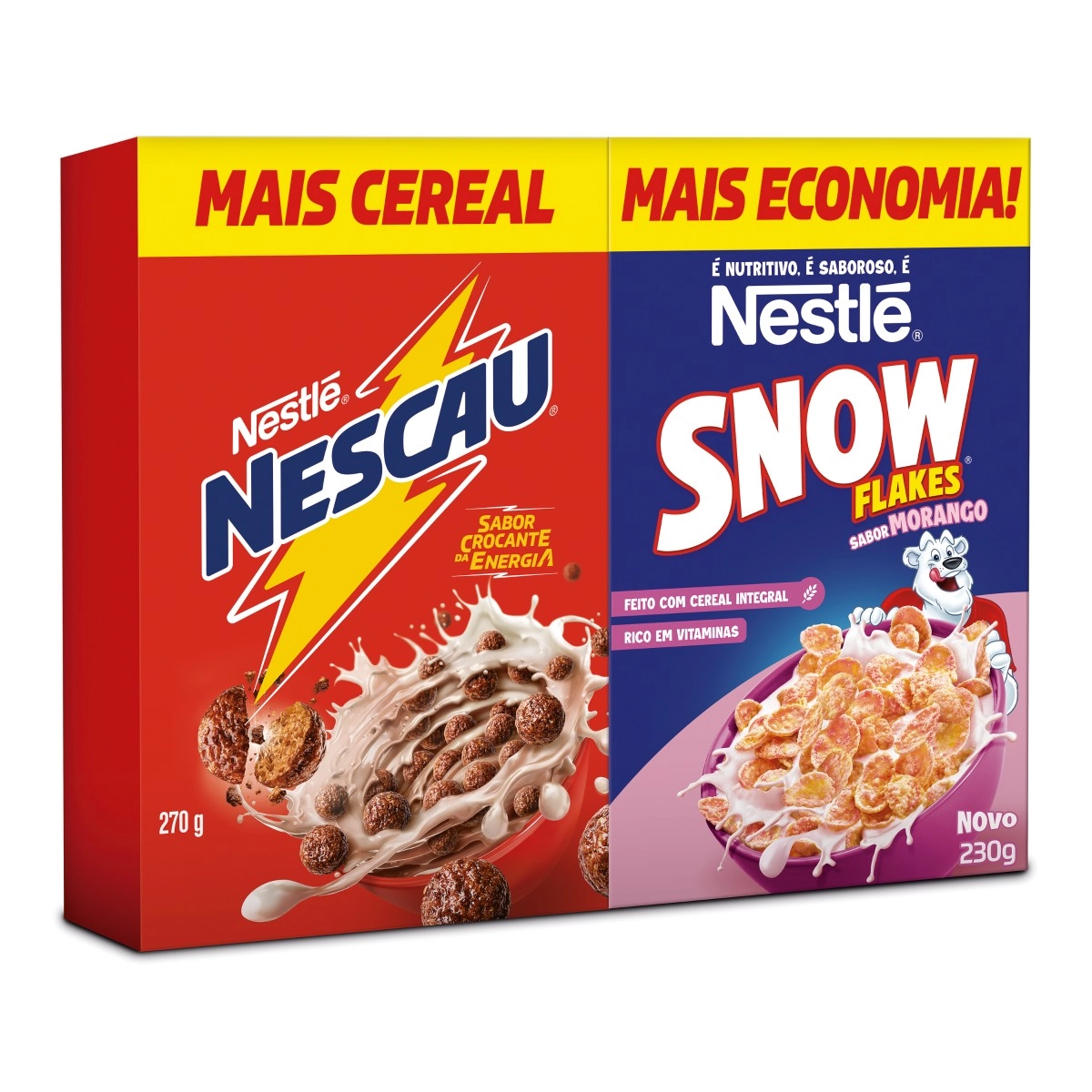 Kit Cereal Matinal Chocolate Nescau 270g Morango Snow Flakes 230g