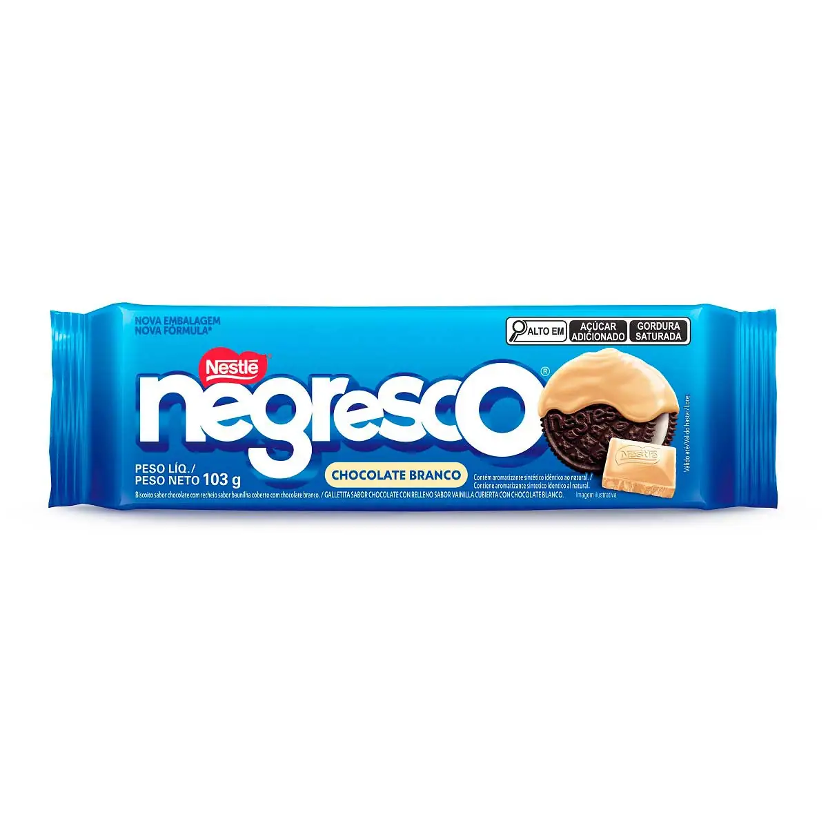 Biscoito Negresco Recheado Baunilha Coberto com Chocolate Branco 103g