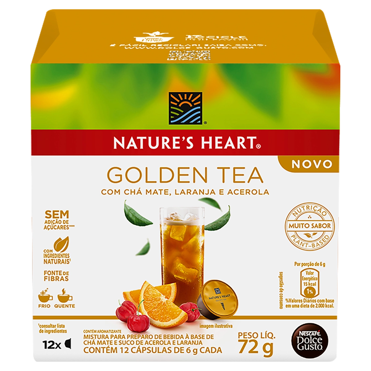 Chá Mate Em Cápsula Golden Tea Natures Heart Caixa 72g 12 Unidades