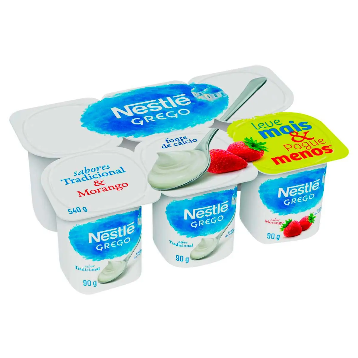 Iogurte Grego Nestlé Tradicional + Morango 540g 6 Unidades Leve Mais Pague Menos
