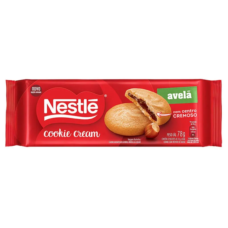 Biscoito Cookie Cream Recheio de Avelã Nestlé Pacote 78g