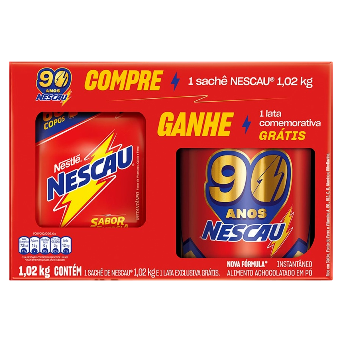 Kit Achocolatado Pó Nescau 1,02kg Grátis Lata Comemorativa