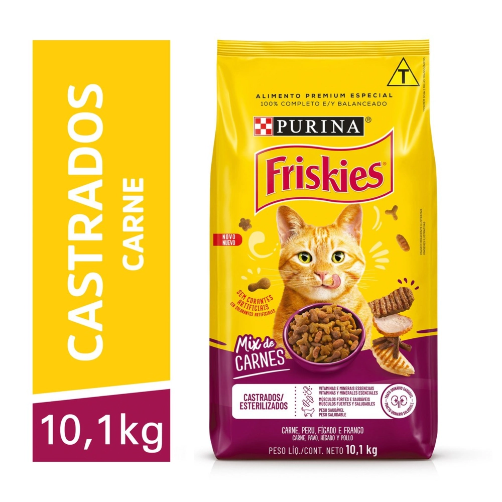 Alimento Para Gatos Castrados Adultos Todas As Raças E Tamanhos Mix De Carnes Purina Friskies Pacote