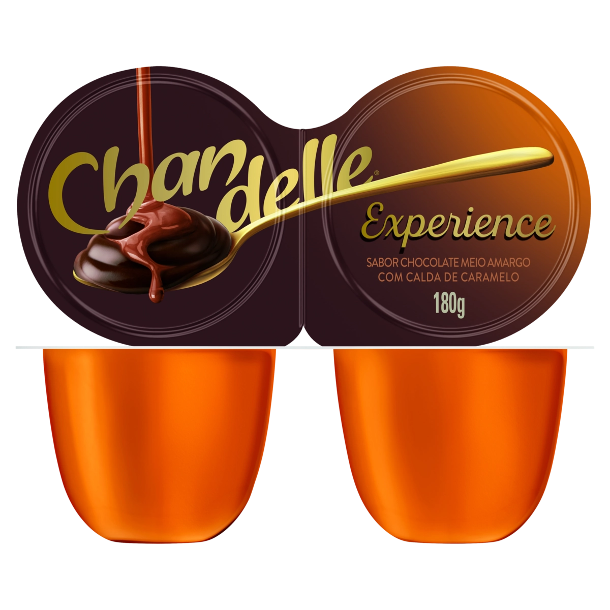 Sobremesa Láctea Chocolate Meio Amargo Calda Caramelo Chandelle Experience Bandeja 180g 2 Unidades