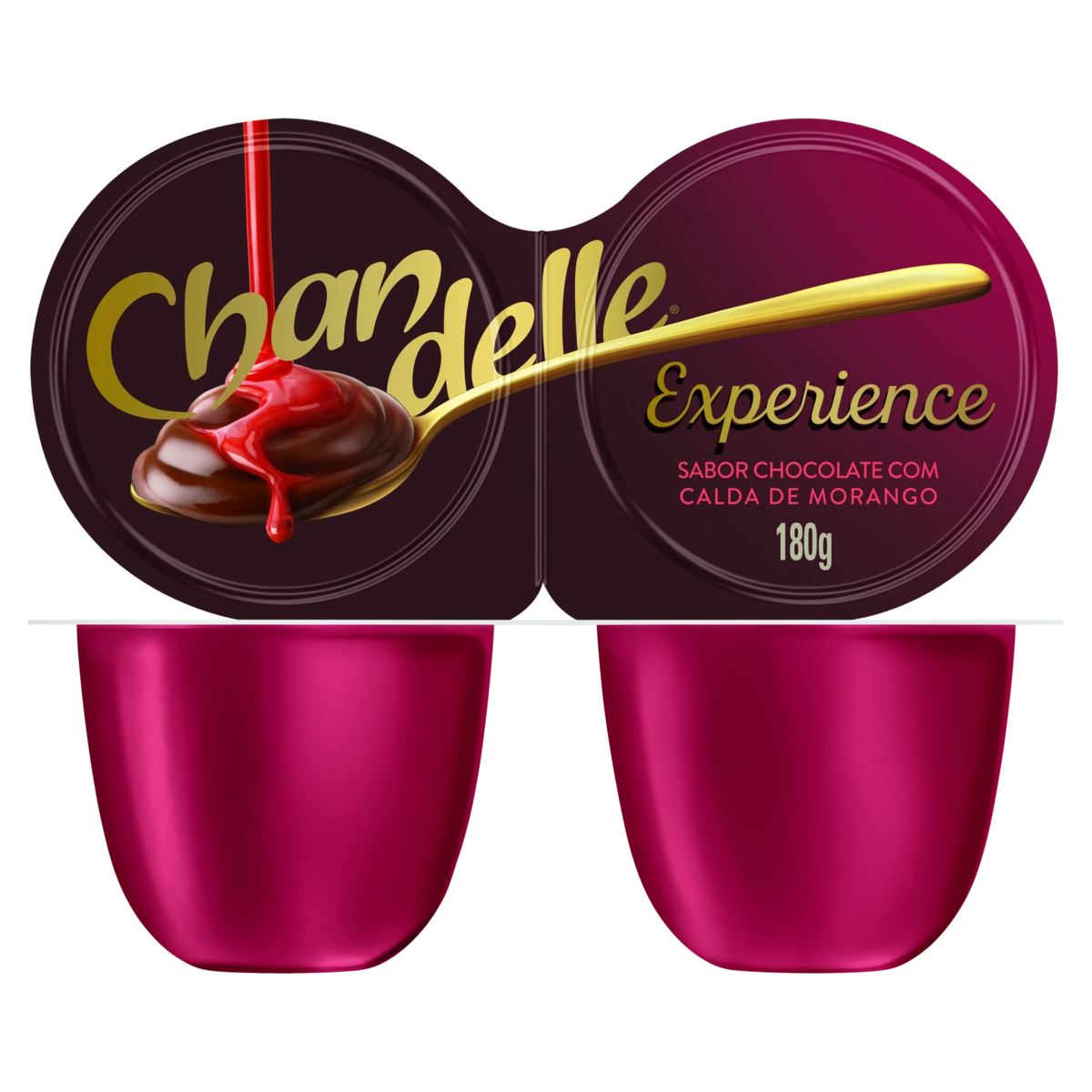 Sobremesa Láctea Chocolate Calda Morango Chandelle Experience Bandeja 180g 2 Unidades