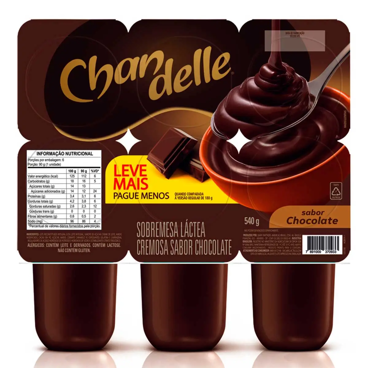 Sobremesa Láctea Sabor Chocolate Chandelle 540g 6 Unidades Leve Mais Pague Menos