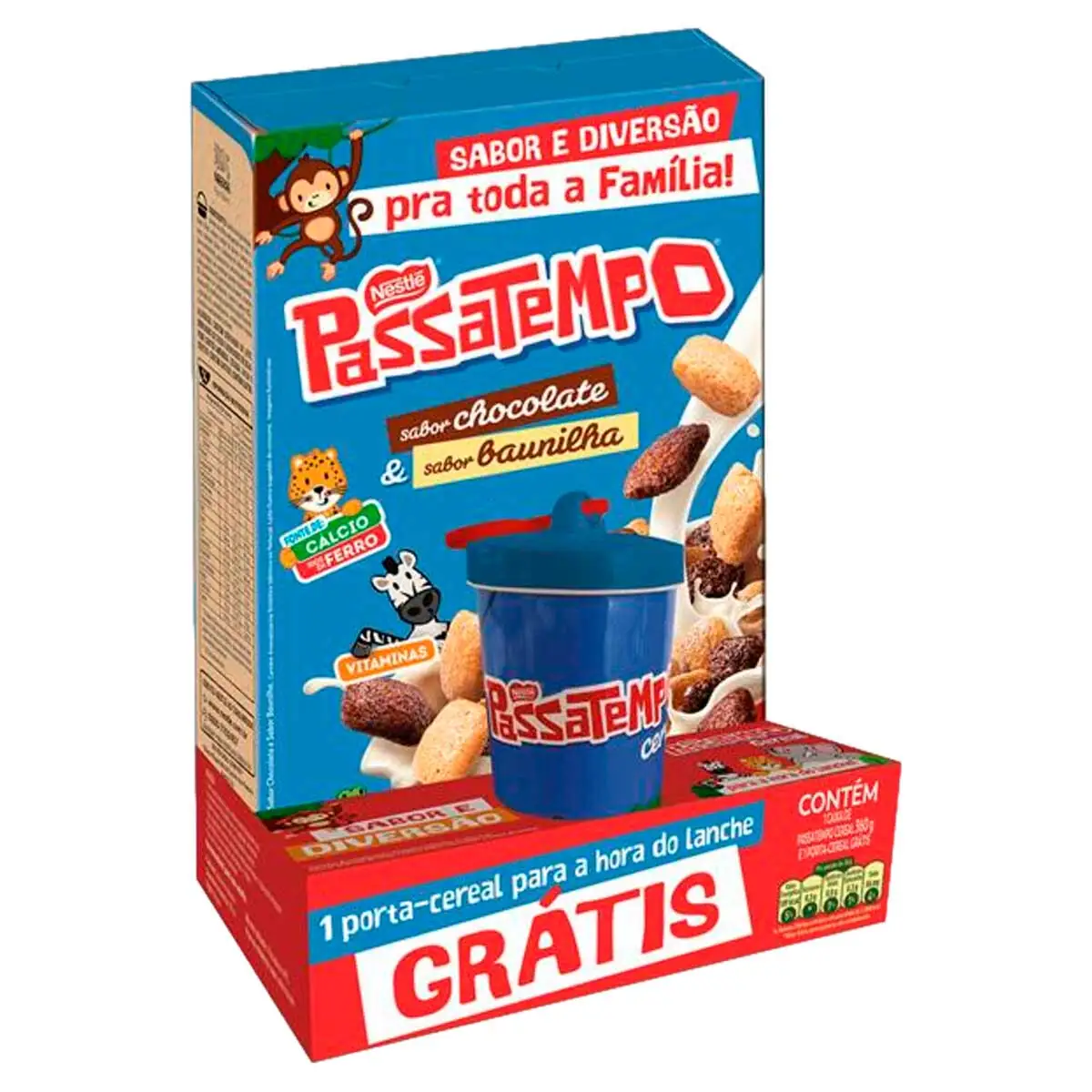 Cereal Matinal Sabor Chocolate & Baunilha Passatempo 360g Grátis 1 Porta Cereal