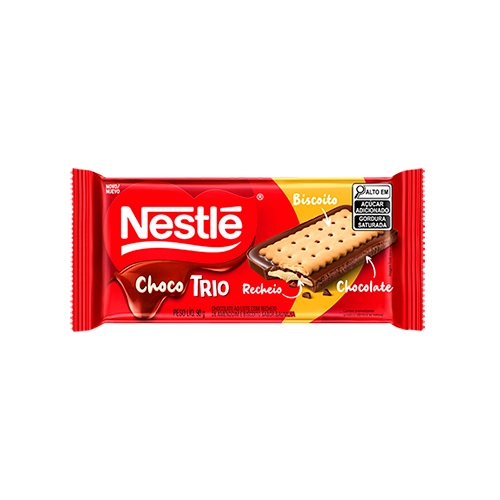 Chocolate Ao Leite Recheio Amendoim E Biscoito De Baunilha Nestlé Choco Trio Pacote 90g