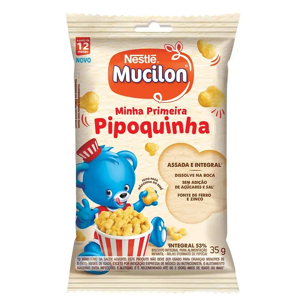 Biscoito Integral Milho Mucilon Minha Primeira Pipoquinha Pacote 35g