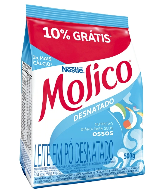 Leite Pó Desnatado Molico Pacote Leve 500g Pague 450g