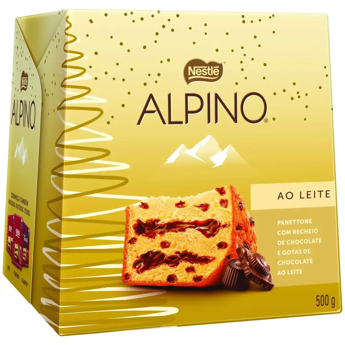 Panettone com Gotas de Chocolate ao Leite Recheio Chocolate Alpino Nestlé Caixa 500g