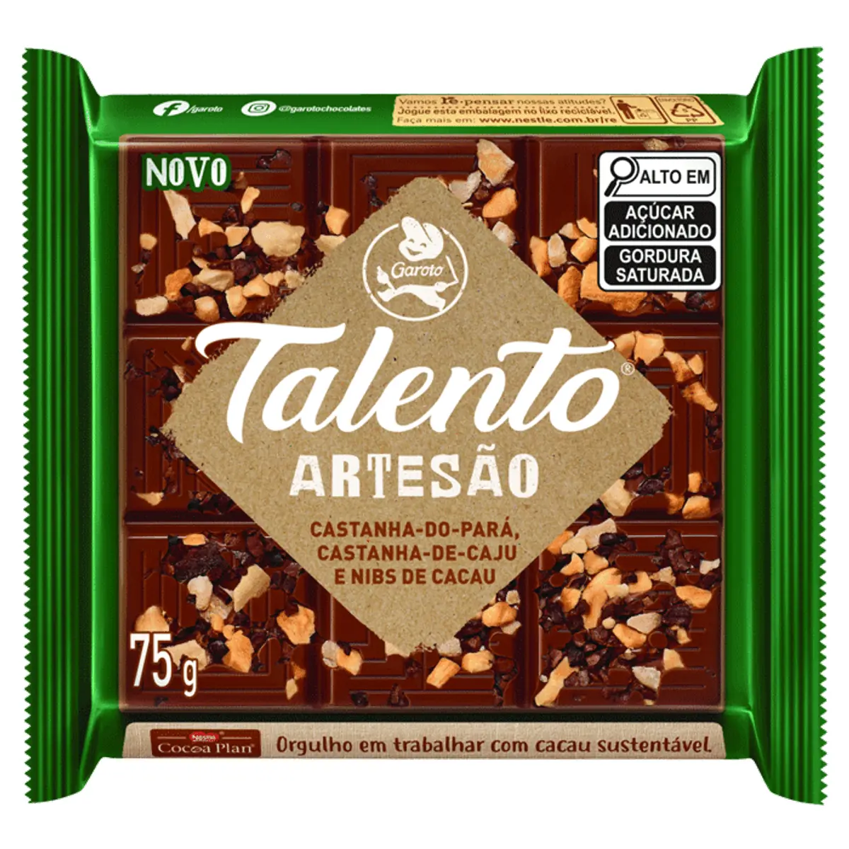 Chocolate Ao Leite Castanha Do Pará, Castanha De Caju E Nibs De Cacau Garoto Talento Artesão Pacote