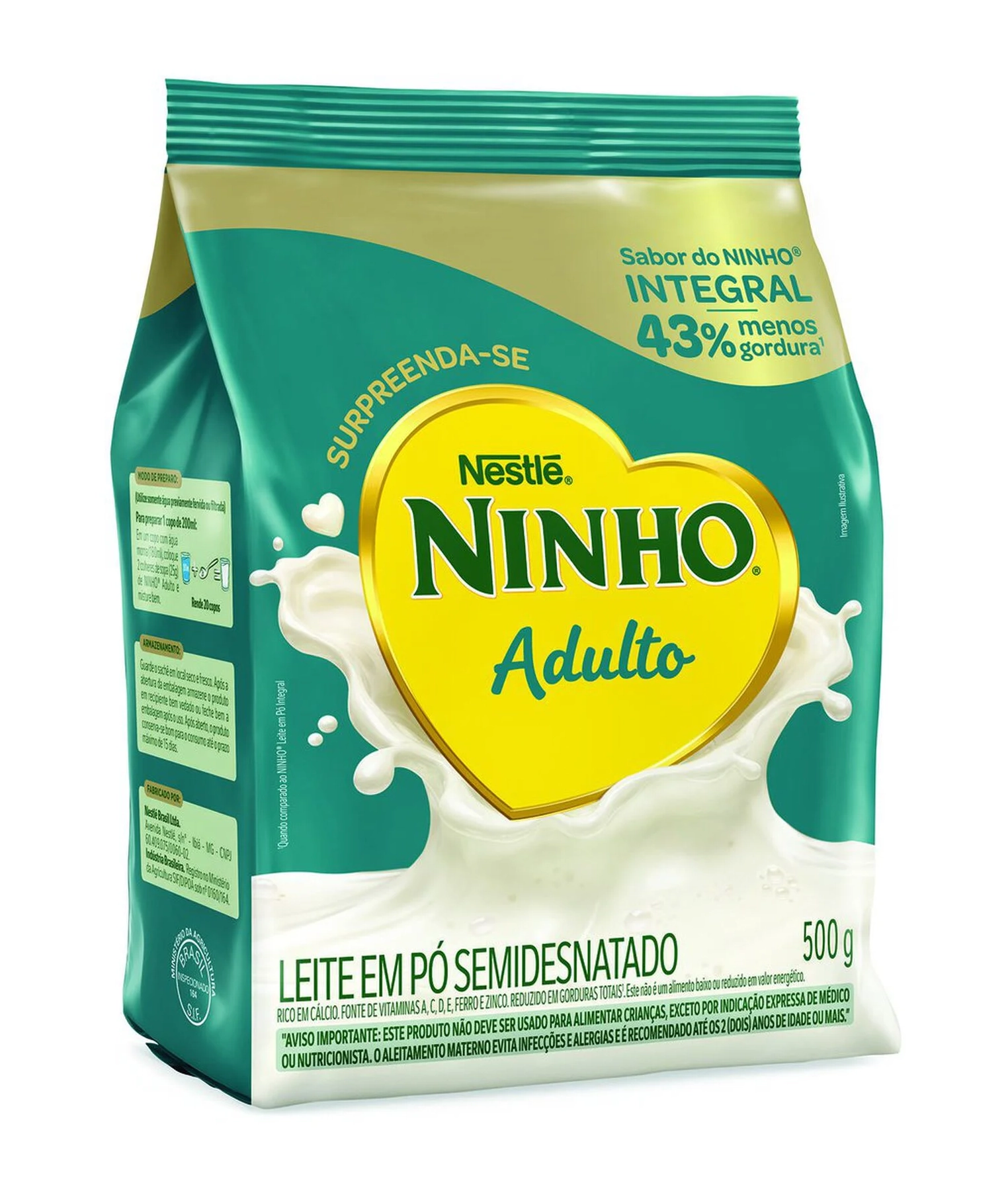 Leite Pó Semidesnatado Ninho Adulto Pacote 500g