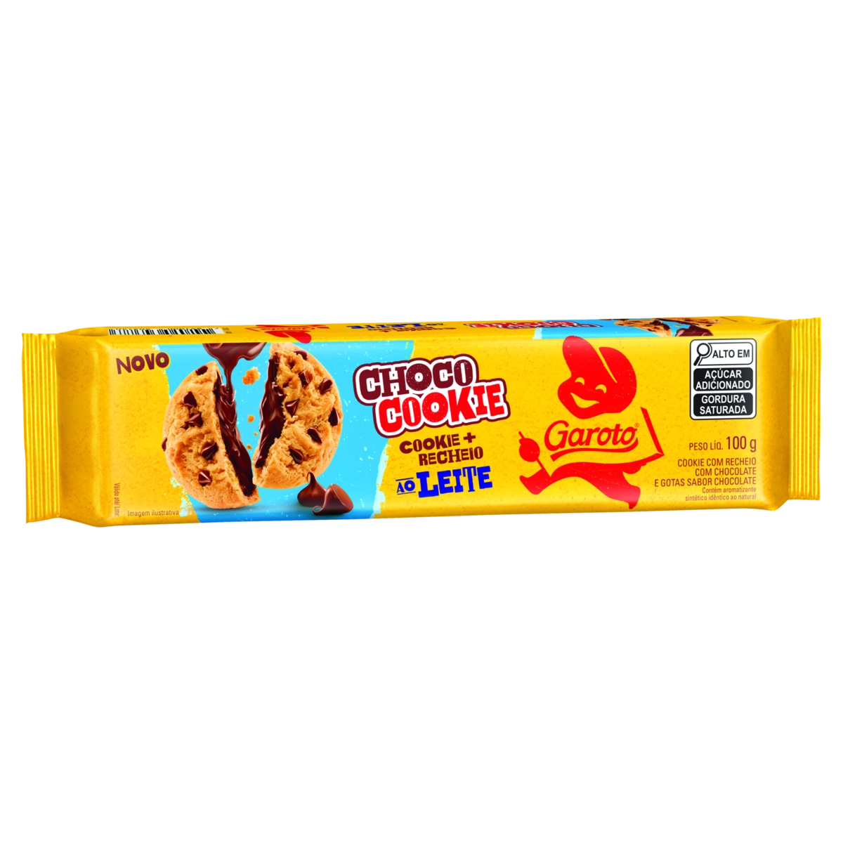 Biscoito Cookie Recheio Chocolate Ao Leite E Gotas De Chocolate Garoto Choco Cookie Pacote 100g