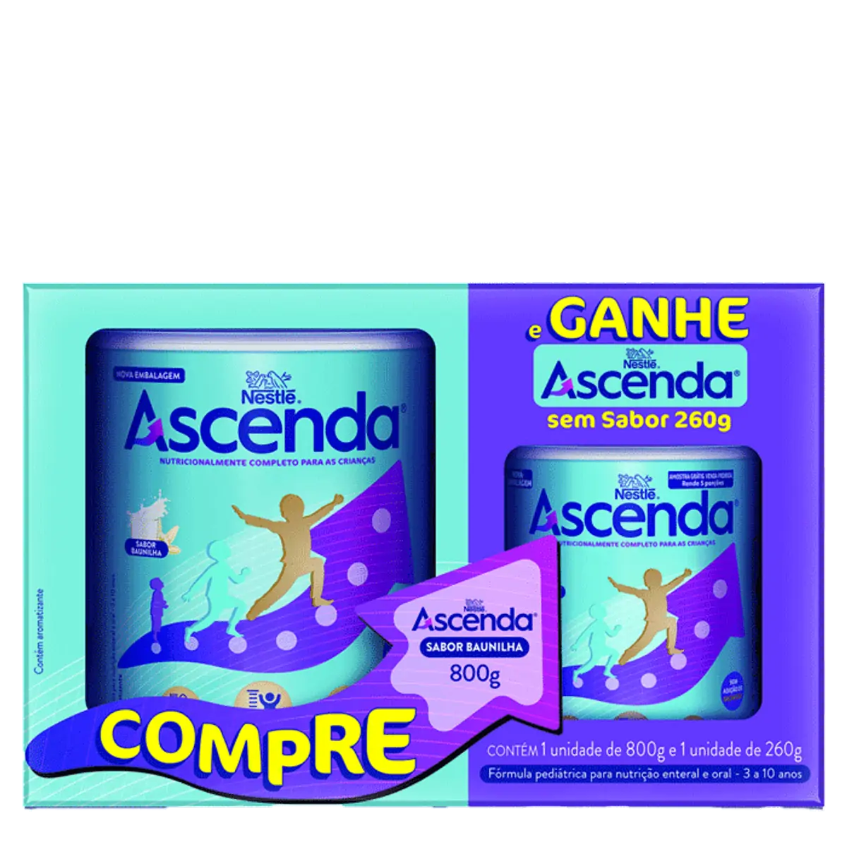 Kit Fórmula Pediátrica Para Nutrição Baunilha Ascenda 800g Grátis Ascenda Sem Sabor 260g