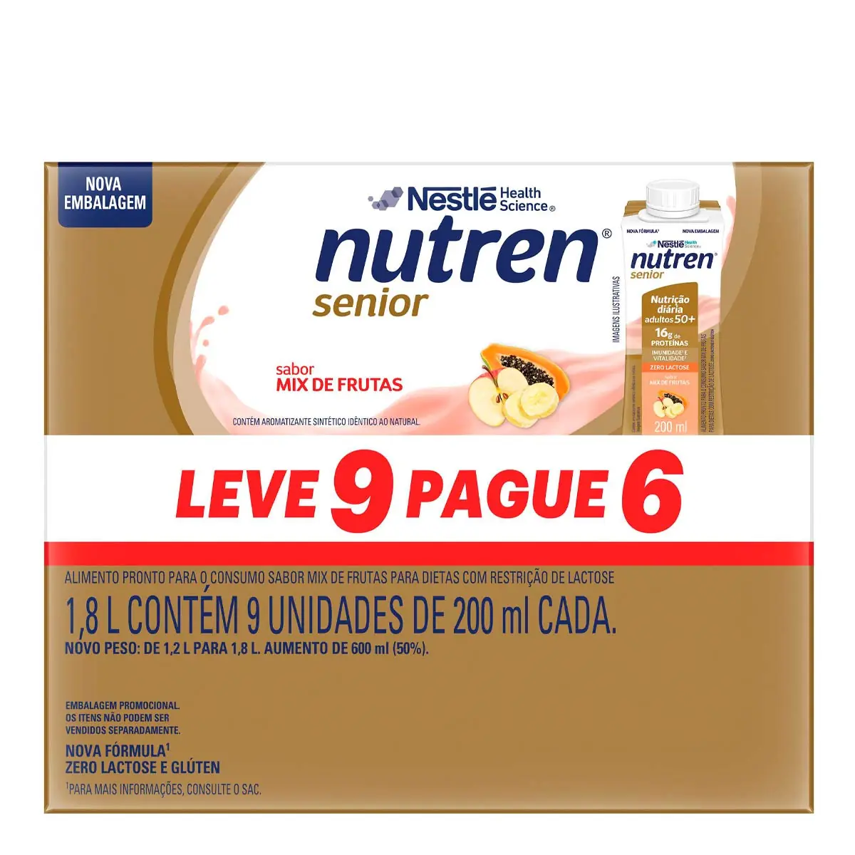 Kit Complemento Alimentar Nutren Senior Mix de Frutas 9 Unidades de 200ml