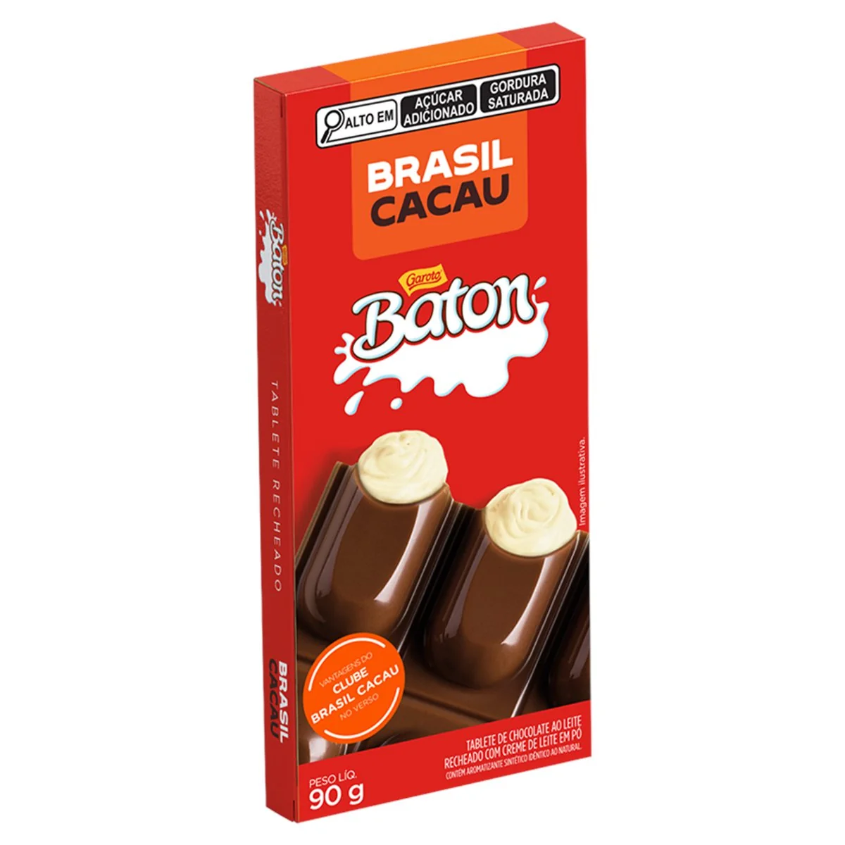 Chocolate Ao Leite Recheio Baton Brasil Cacau Caixa 90g