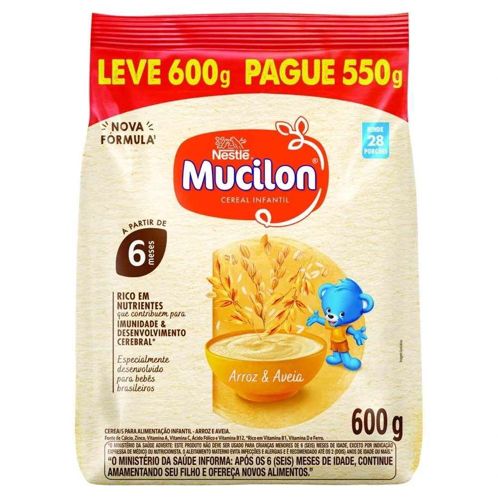 Cereal Infantil Arroz Aveia Mucilon Pacote Leve 600g Pague 550g