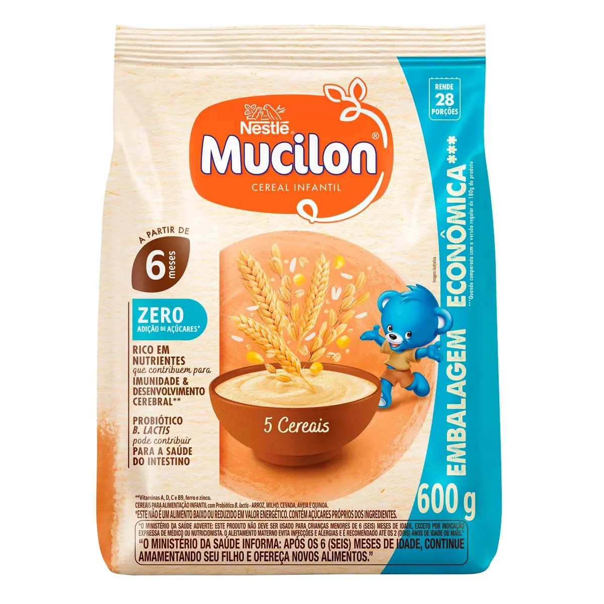 Cereal Infantil 5 Cereais Mucilon Pacote 600g Embalagem Econômica