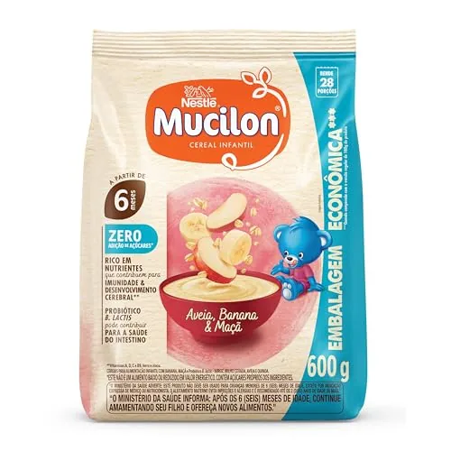 Cereal Infantil Aveia, Banana Maçã Mucilon Pacote 600g Embalagem Econômica