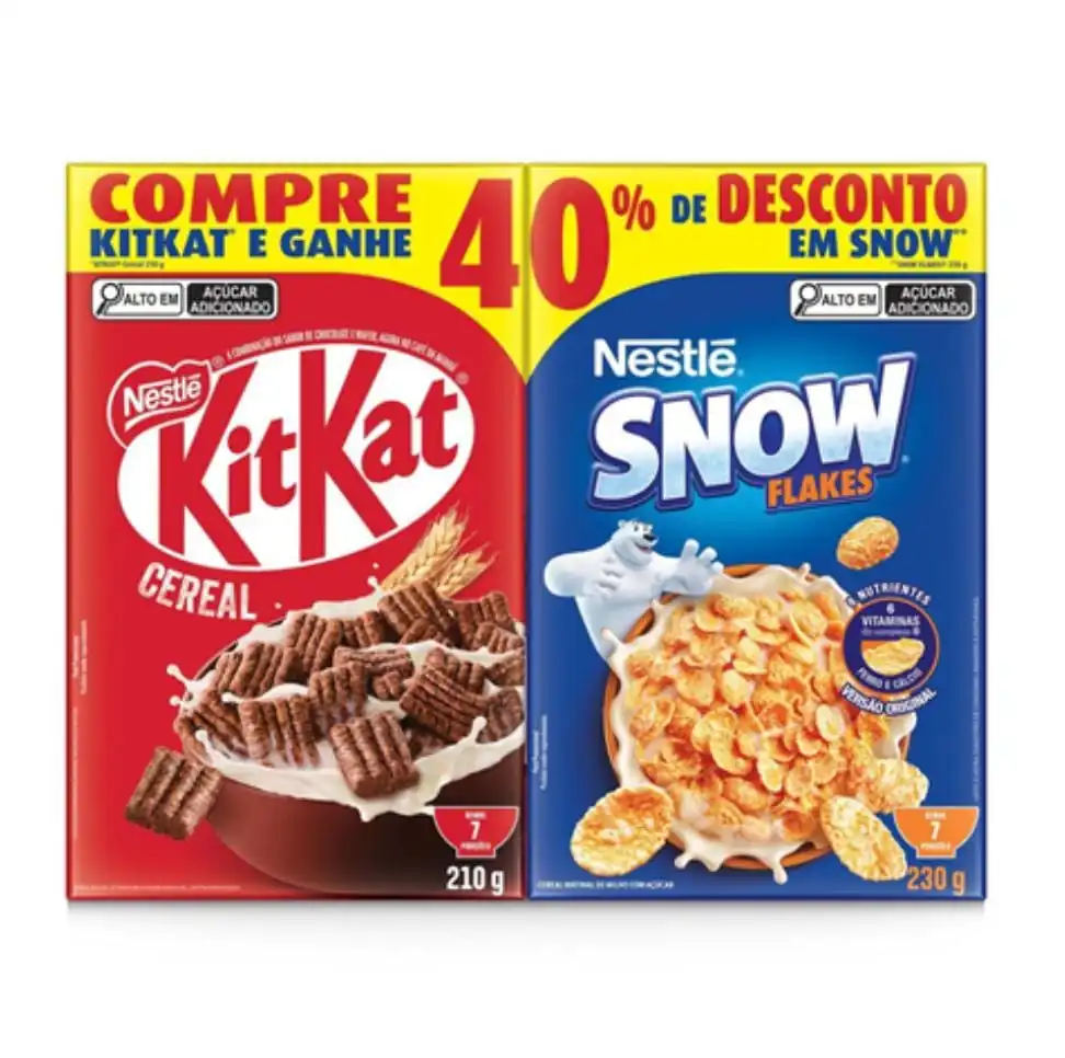 Kit Cereal Matinal Chocolate Kitkat 210g Grátis 40 De Desconto Em Snow Flakes 230g