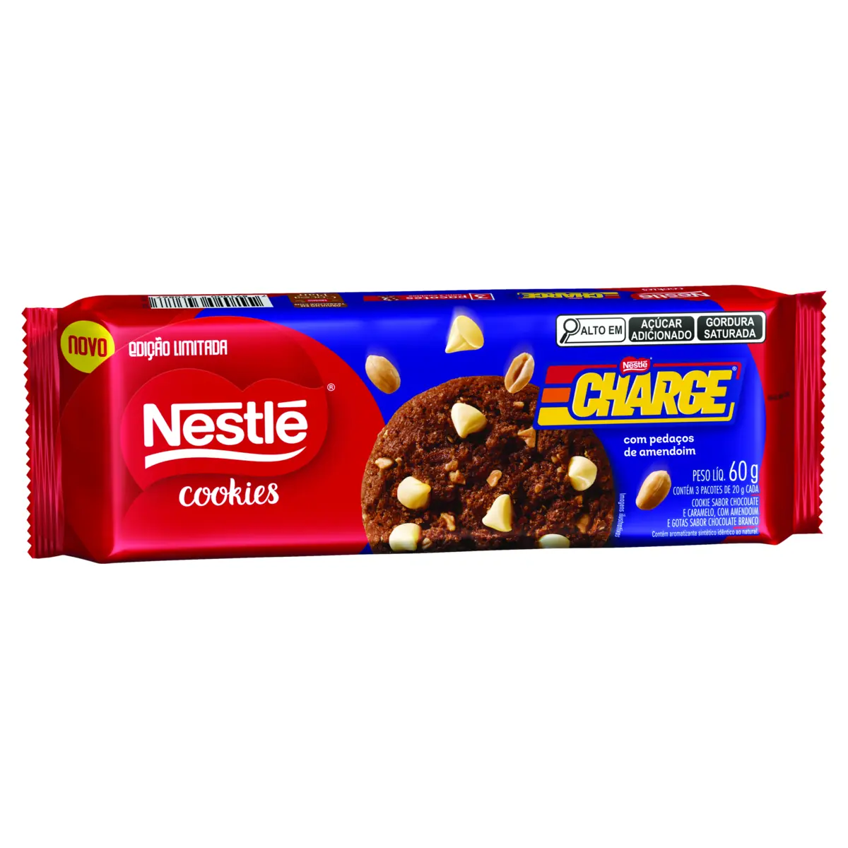 Biscoito Cookie Com Pedaços De Amendoim E Gotas De Chocolate Branco Charge Nestlé Pacote 60g