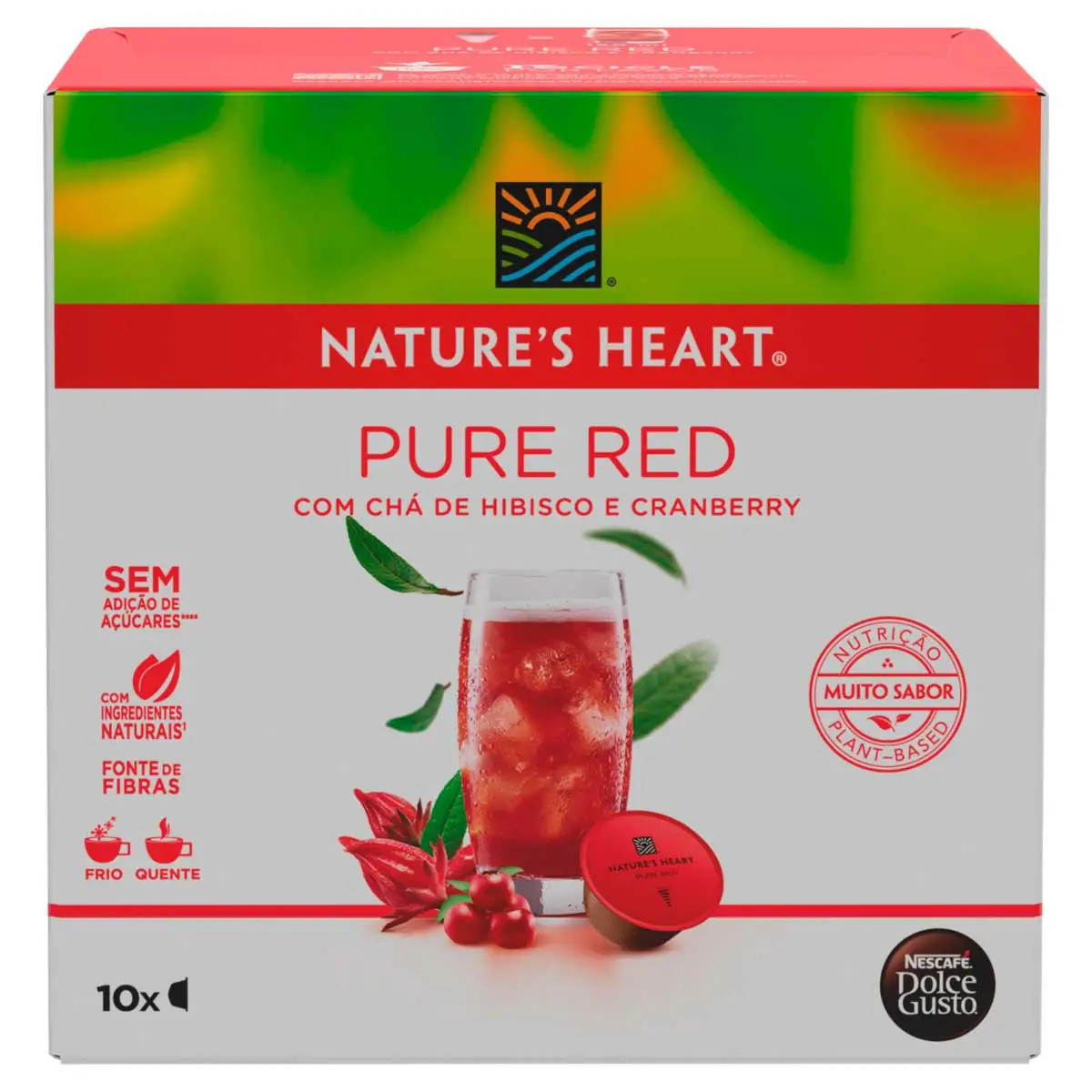 Chá em Cápsulas Pure Red com Hibisco e Suco de Cranberry sem Açúcar Nature's Heart 60g 6 Unidades